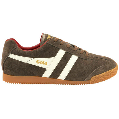 Gola Harrier Classic Twin Stripe Suede Trainer Light Brown / Off White / Red