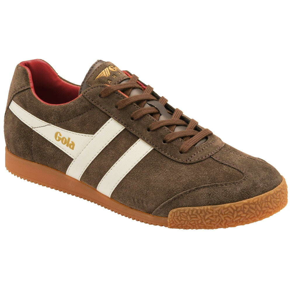 Gola Harrier Classic Twin Stripe Suede Trainer Light Brown / Off White / Red