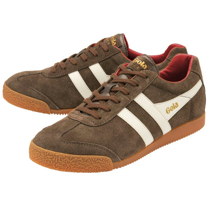 Gola Harrier Classic Twin Stripe Suede Trainer Light Brown / Off White / Red
