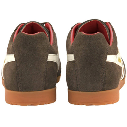 Gola Harrier Classic Twin Stripe Suede Trainer Light Brown / Off White / Red