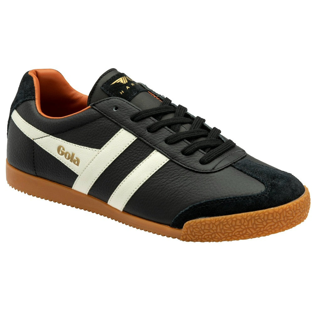 Gola Harrier Classic Twin Stripe Leather Trainer Black / White
