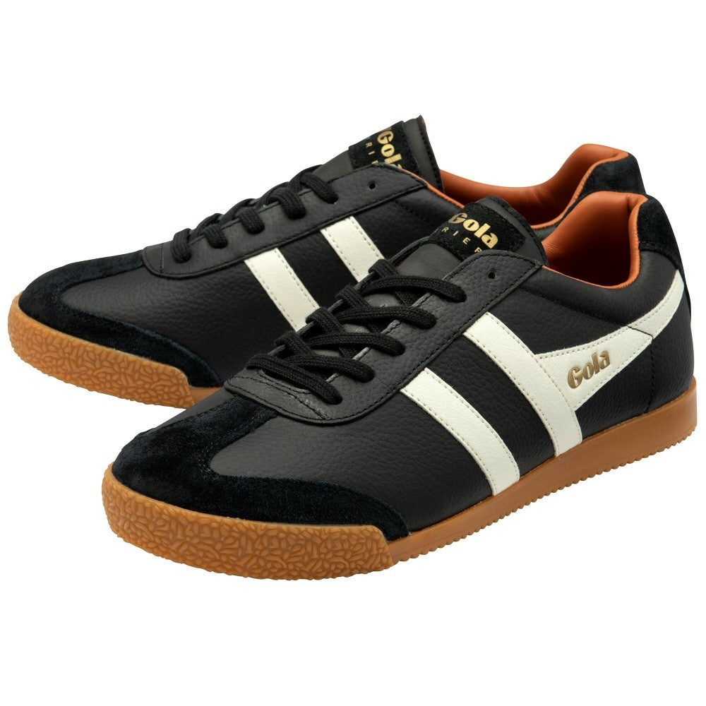 Gola Harrier Classic Twin Stripe Leather Trainer Black / White