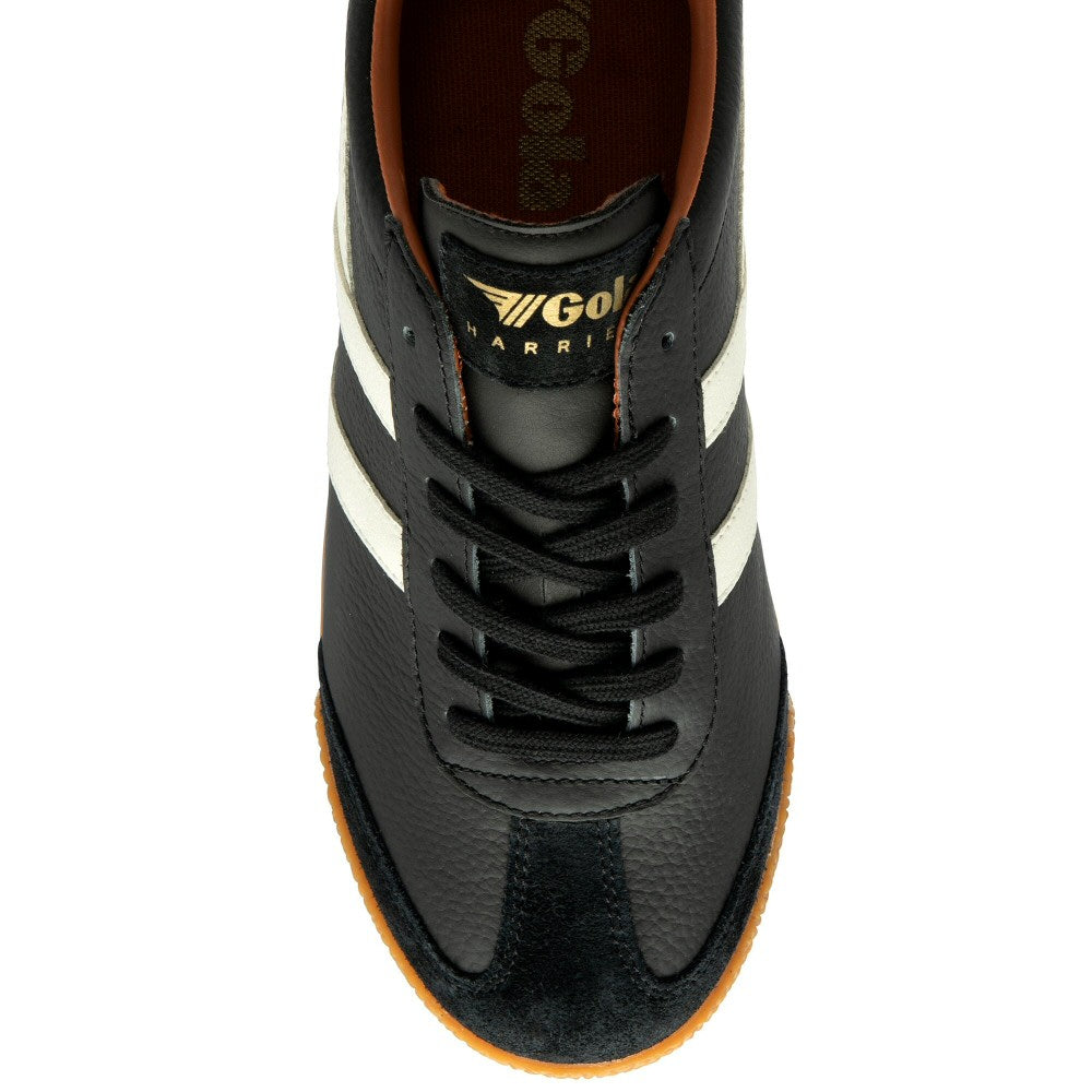 Gola Harrier Classic Twin Stripe Leather Trainer Black / White