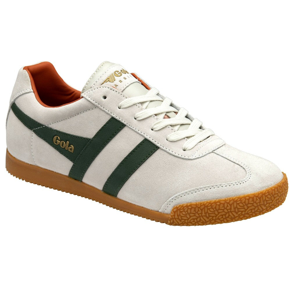 Gola Harrier Classic Twin Stripe Suede Trainer Off White / Green