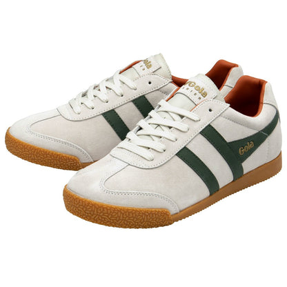 Gola Harrier Classic Twin Stripe Suede Trainer Off White / Green