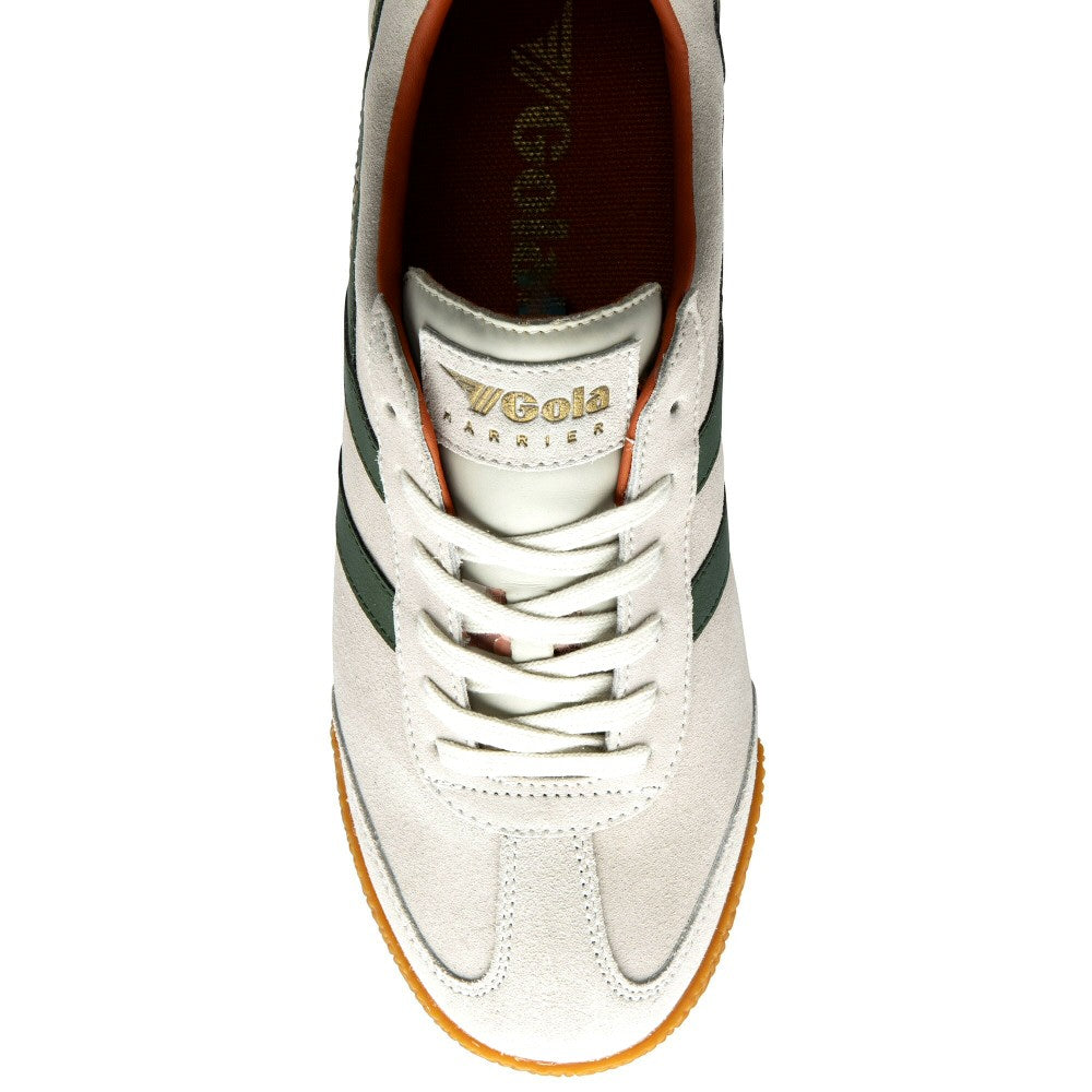 Gola Harrier Classic Twin Stripe Suede Trainer Off White / Green