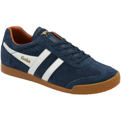 Gola Harrier Classic Twin Stripe Suede Trainer Navy / Off White / Orange