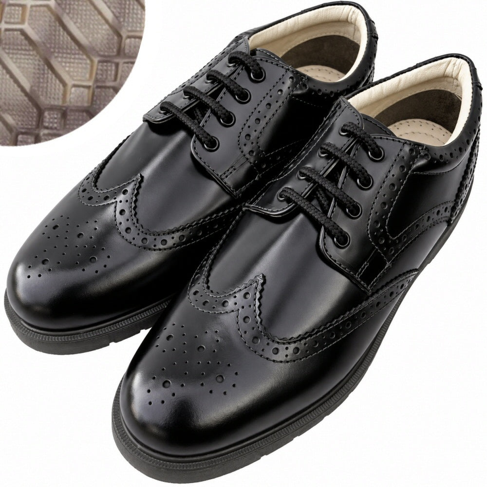 Grafters Retro Cushioned Sole Leather Brogue Shoe Black