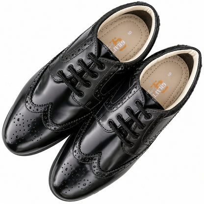 Grafters Retro Cushioned Sole Leather Brogue Shoe Black