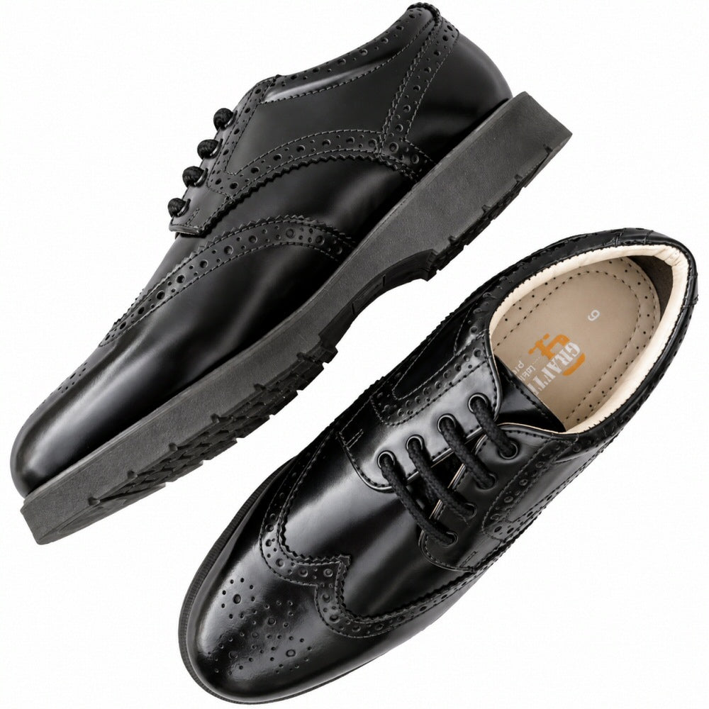 Grafters Retro Cushioned Sole Leather Brogue Shoe Black