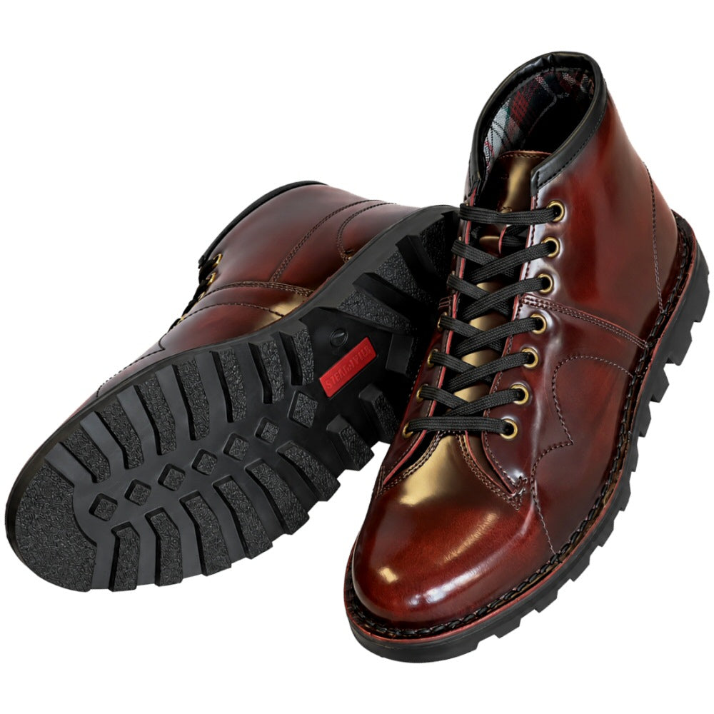 Grafters Retro Treaded Sole Leather Monkey Boots Oxblood