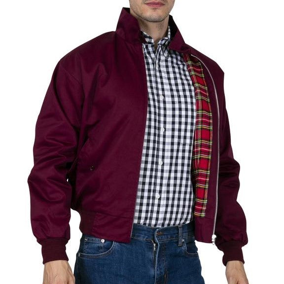 Relco Classic Red Tartan Lined Harrington Jacket Burgundy