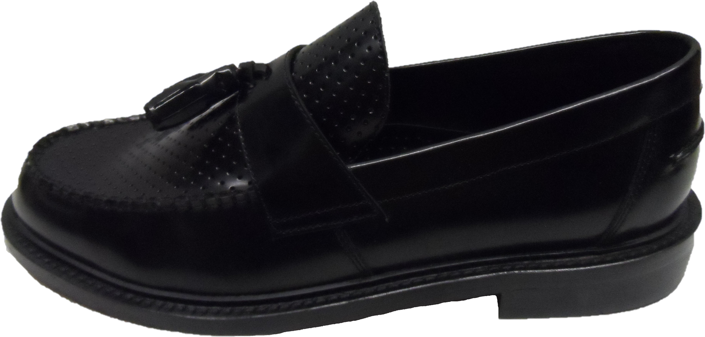 ikon Original Black Quad Punch Retro, Ska, Northern Soul Tassel Loafers