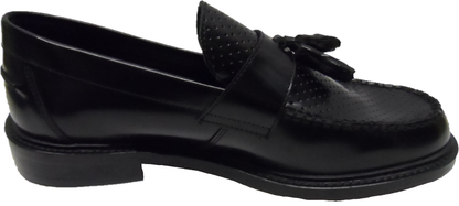 ikon Original Black Quad Punch Retro, Ska, Northern Soul Tassel Loafers