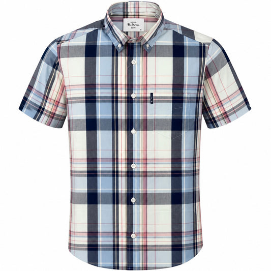 Ben Sherman Short Sleeve Oversize Check Shirt Blue Grey