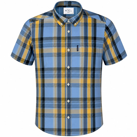 Ben Sherman Short Sleeve Block Check Shirt Lake Blue