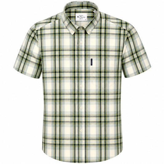 Ben Sherman Short Sleeve Oversize Check Shirt Sage Sand