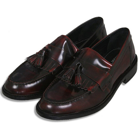Ikon Original Selecta Mens Leather Tassel Loafers in Oxblood Rub Off