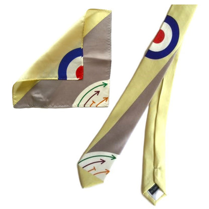 Knightsbridge Retro Mod 60's Slim Silk Tie & Pocket Square Set 'Being Someone' Movie Cream & Grey
