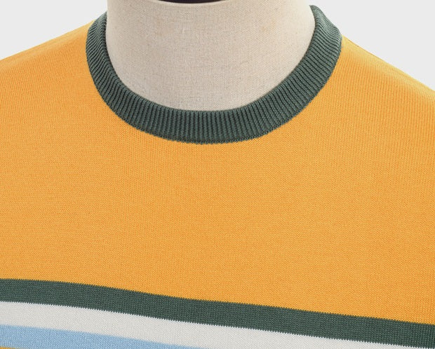 Art Gallery Fine Gauge Knit Horizontal Stripe Crew Neck Amber