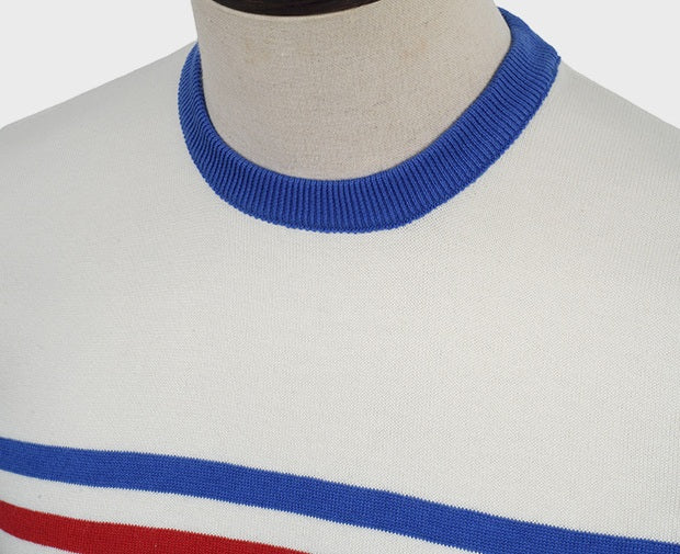 Art Gallery Fine Gauge Knit Horizontal Stripe Crew Neck Off White