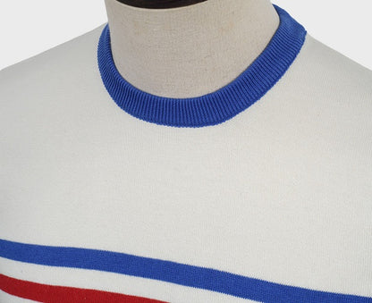 Art Gallery Fine Gauge Knit Horizontal Stripe Crew Neck Off White