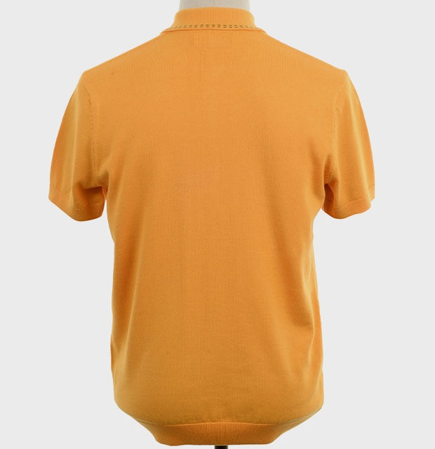 Art Gallery Fine Gauge Knit Saddle Stitch Detail Polo Shirt Amber