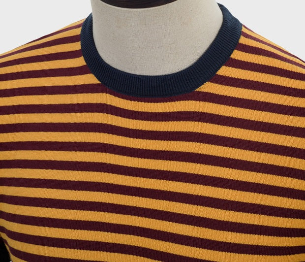 Art Gallery Fine Gauge Knit Multi Stripe Crew Neck Top Amber