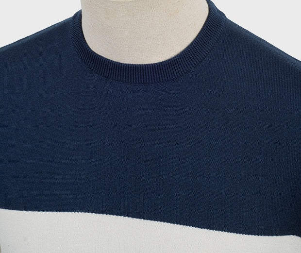 Art Gallery Fine Gauge Knit Block Stripe Crew Neck Top Red White Blue