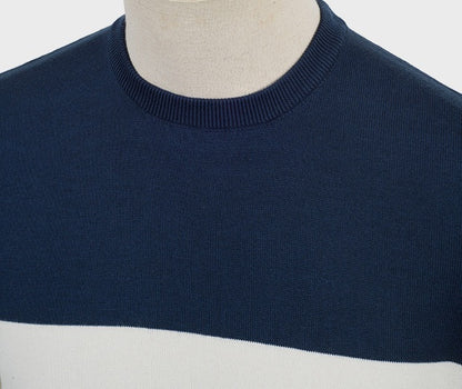 Art Gallery Fine Gauge Knit Block Stripe Crew Neck Top Red White Blue
