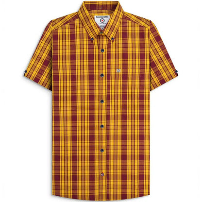 Lambretta Check Button Down Shirt Burgundy Gold