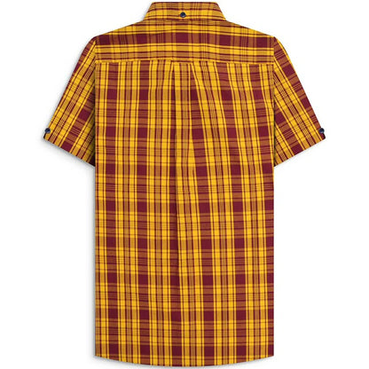 Lambretta Check Button Down Shirt Burgundy Gold