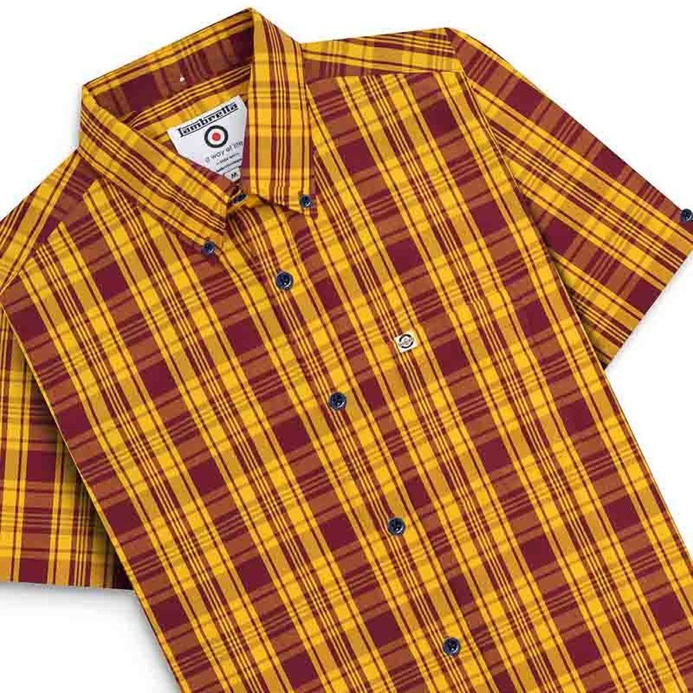 Lambretta Check Button Down Shirt Burgundy Gold