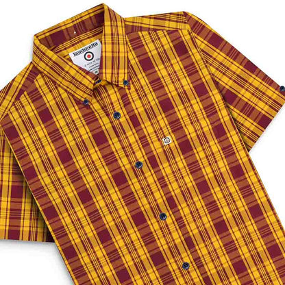 Lambretta Check Button Down Shirt Burgundy Gold