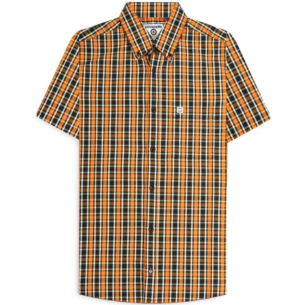 Lambretta Check Button Down Shirt Black Orange