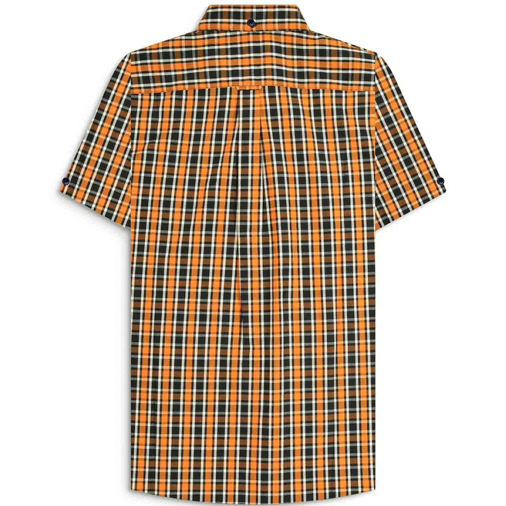 Lambretta Check Button Down Shirt Black Orange