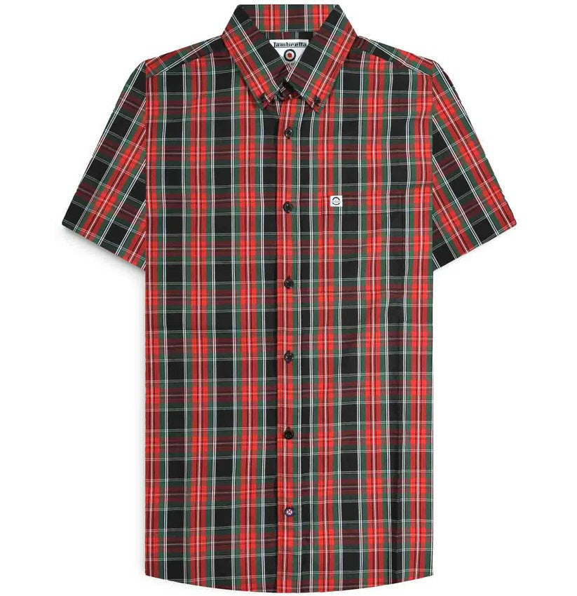 Lambretta Check Button Down Shirt Black Red Green