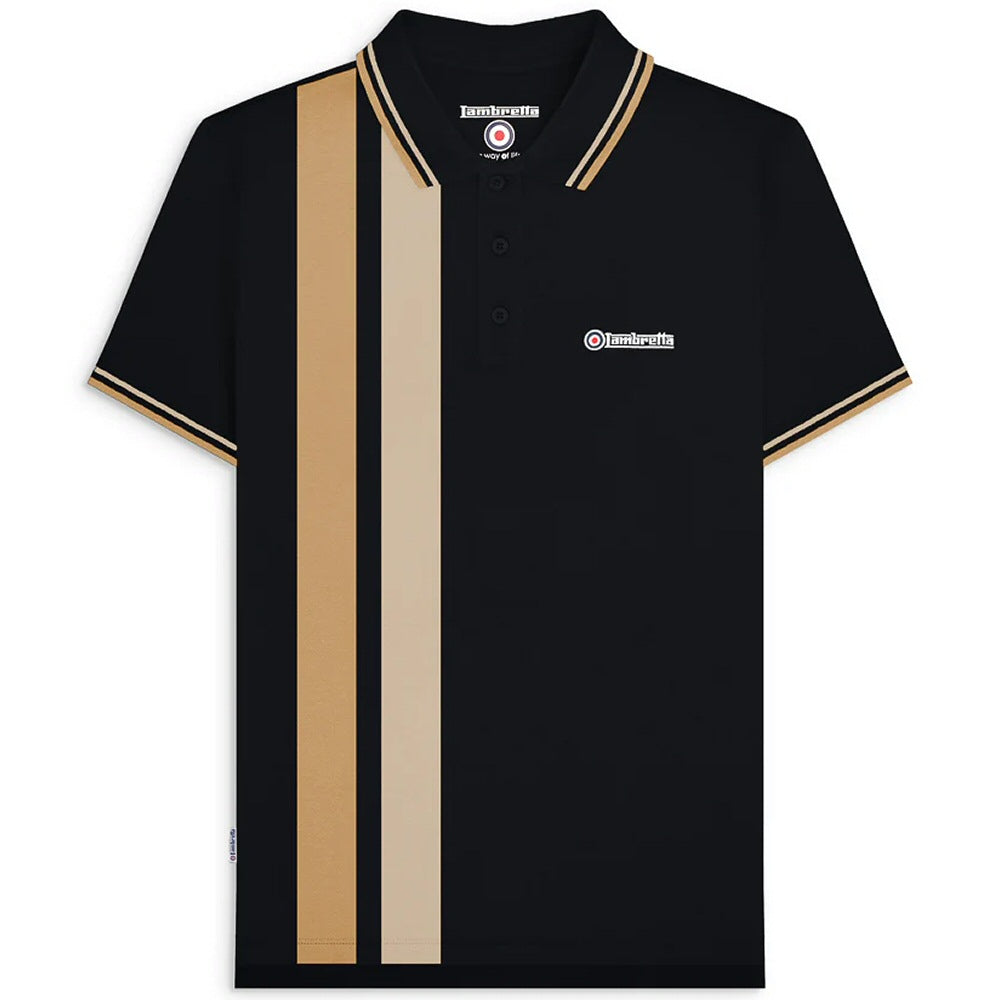 Lambretta Side Stripe Pique Polo Shirt Black