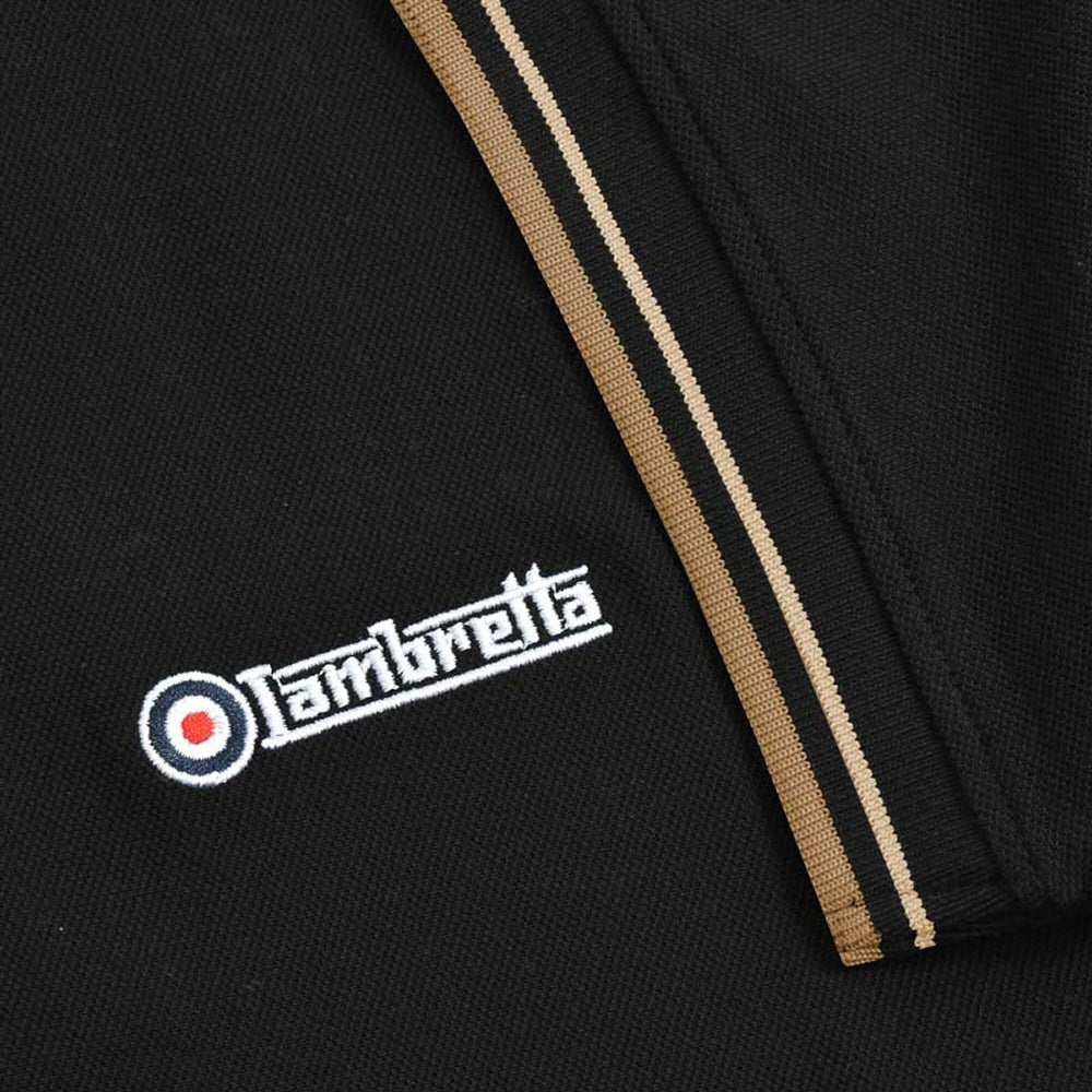 Lambretta Side Stripe Pique Polo Shirt Black