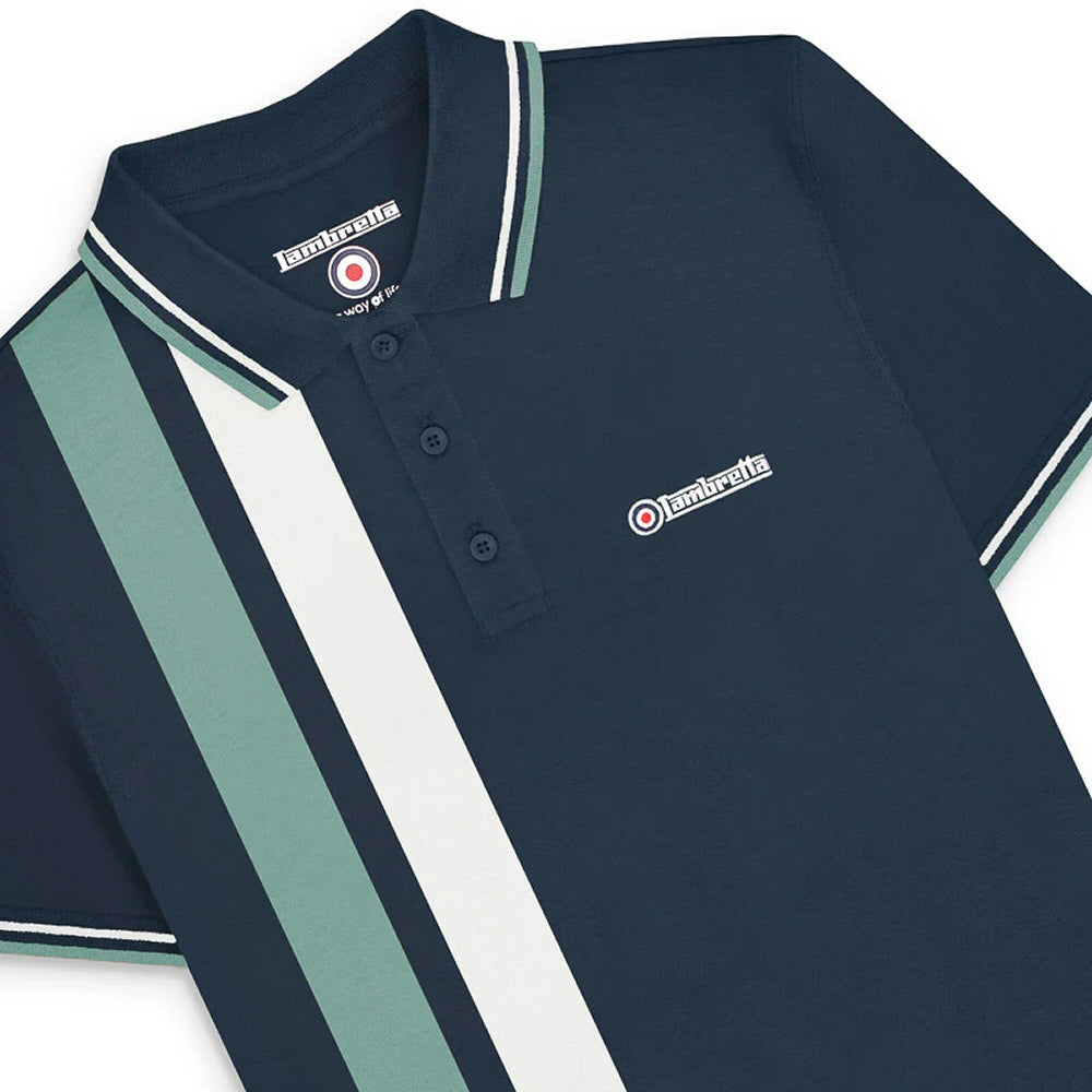 Lambretta Side Stripe Pique Polo Shirt Navy