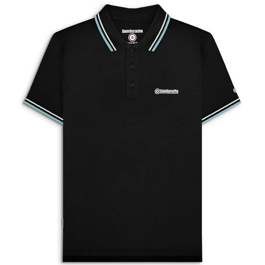 Lambretta Target Logo 3 Button Twin-Tipped Pique Polo Shirt Black / Sky / White