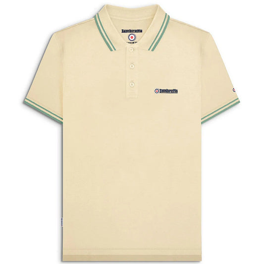 Lambretta Target Logo 3 Button Twin-Tipped Pique Polo Shirt Cream / Turquoise