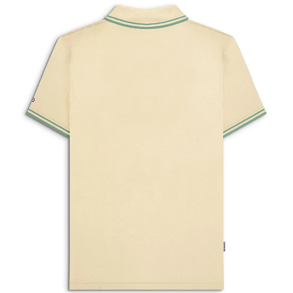 Lambretta Target Logo 3 Button Twin-Tipped Pique Polo Shirt Cream / Turquoise