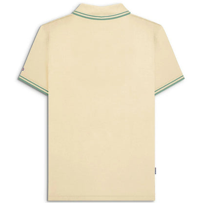 Lambretta Target Logo 3 Button Twin-Tipped Pique Polo Shirt Cream / Turquoise