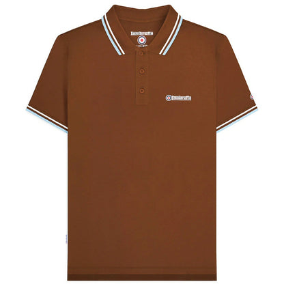 Lambretta Target Logo 3 Button Twin-Tipped Pique Polo Shirt Brick / Sky / White