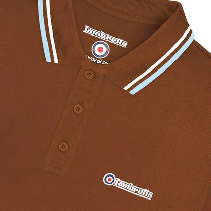 Lambretta Target Logo 3 Button Twin-Tipped Pique Polo Shirt Brick / Sky / White