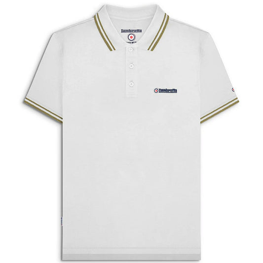 Lambretta Target Logo 3 Button Twin-Tipped Pique Polo Shirt White / Sand