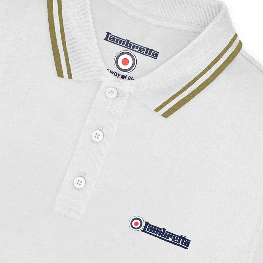 Lambretta Target Logo 3 Button Twin-Tipped Pique Polo Shirt White / Sand