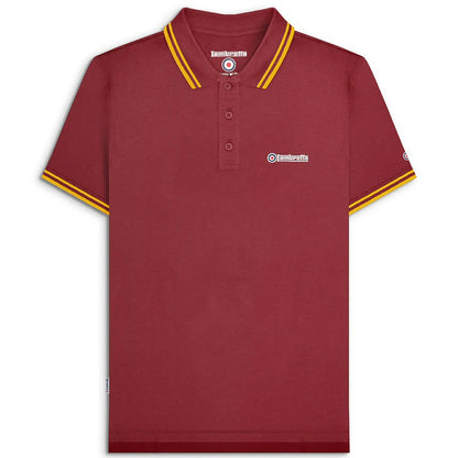 Lambretta Target Logo 3 Button Twin-Tipped Pique Polo Shirt Burgundy / Gold