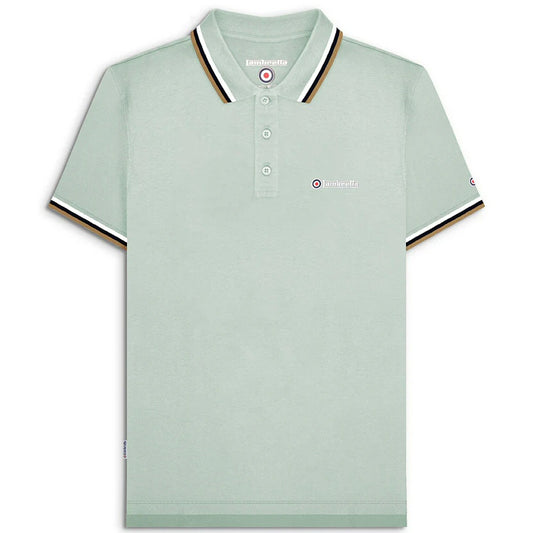 Lambretta Target Logo 3 Button Triple Tipped Pique Polo Shirt Duck Egg